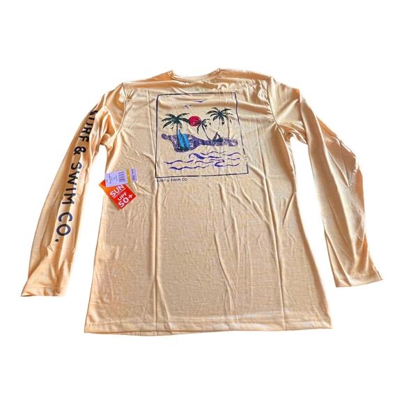 NEW Surf & SWIM TEE Long Sleeve MED Men's Womens Gold Palm Trees T Shirt UPF 50+ - Picture 4 of 10